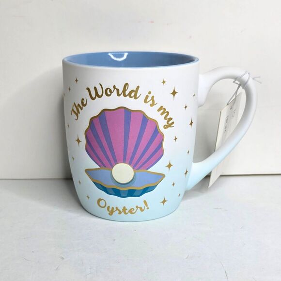 Luna & Sage The World Is My Oyster Sea Shore Shell Blue Summer Beach Mug - NEW - Picture 2 of 6